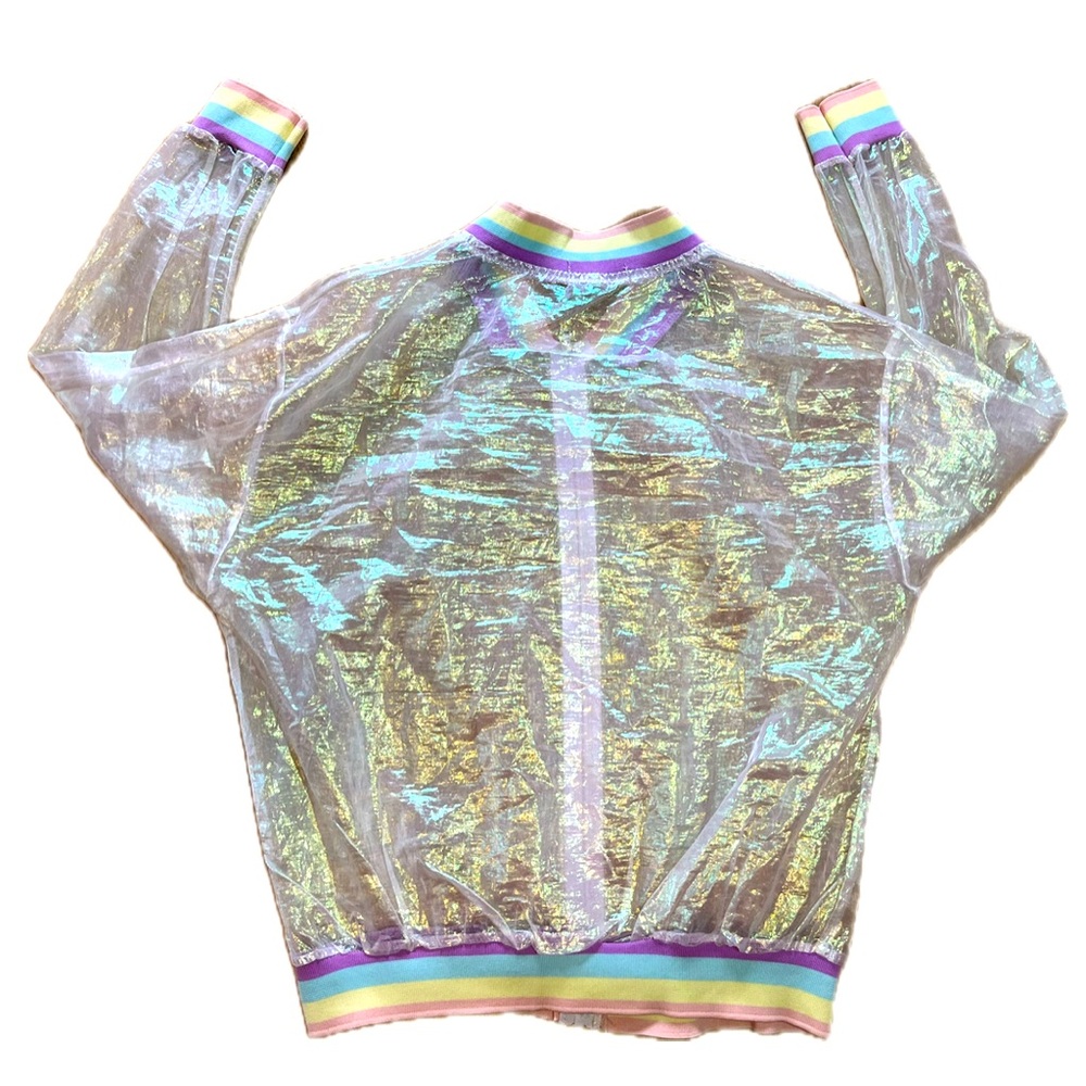 Miss J Kids Bomber Jacket, Iridescent, Rainbow, See-Through Zip Up Medium - Picture 2 of 6